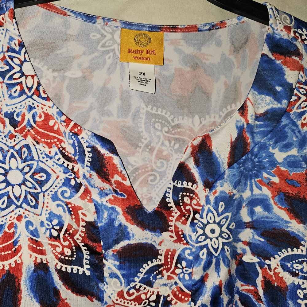 Ruby Rd. Blue And Red Patterned Blouse - image 3